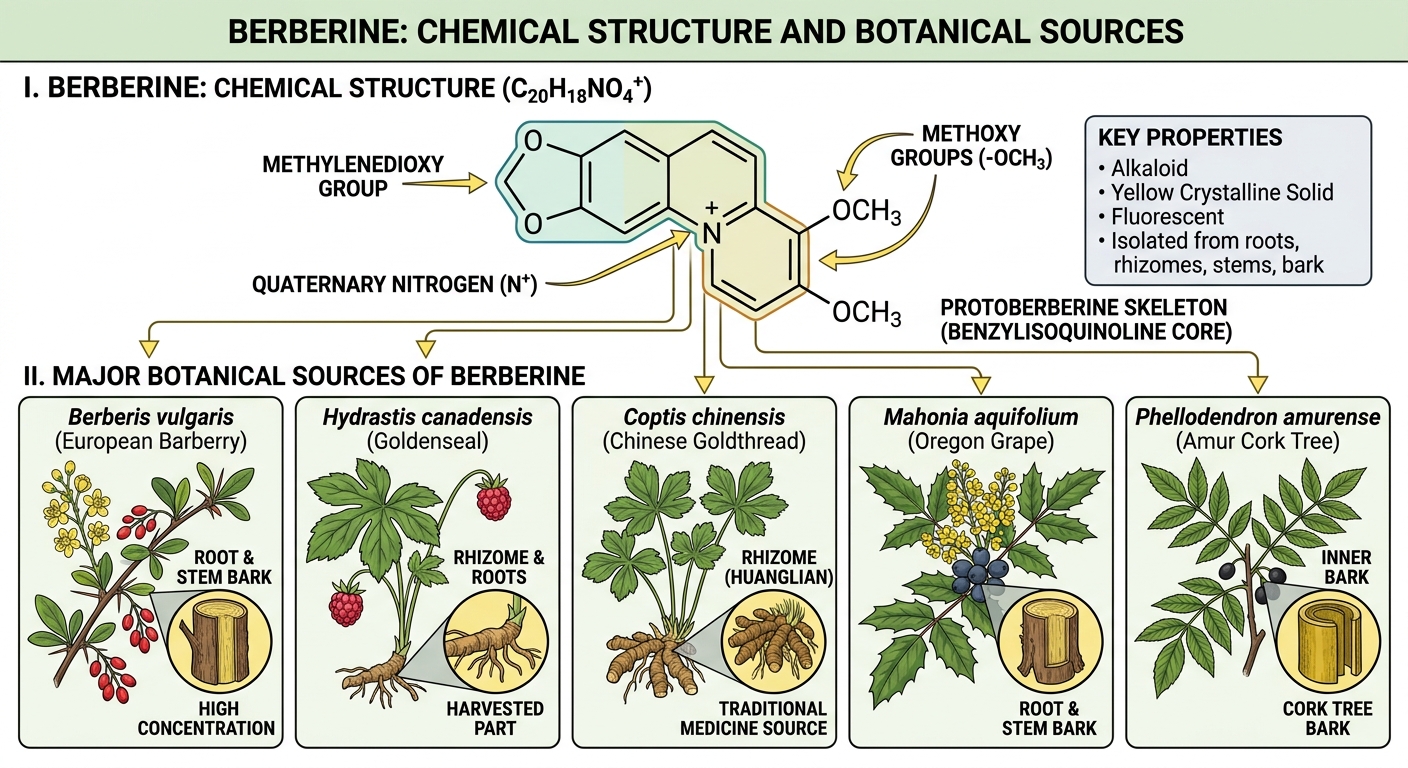 Berberine-containing plants and golden alkaloid crystals