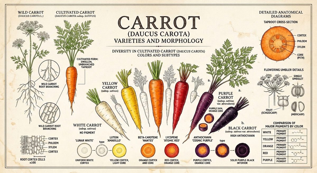 Carrot varieties, morphology, and pigments