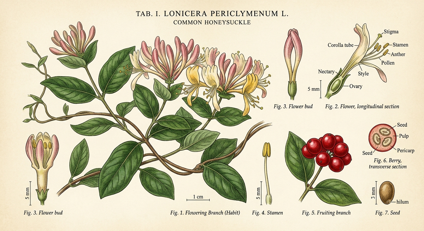 Honeysuckle flowers and botanical detail