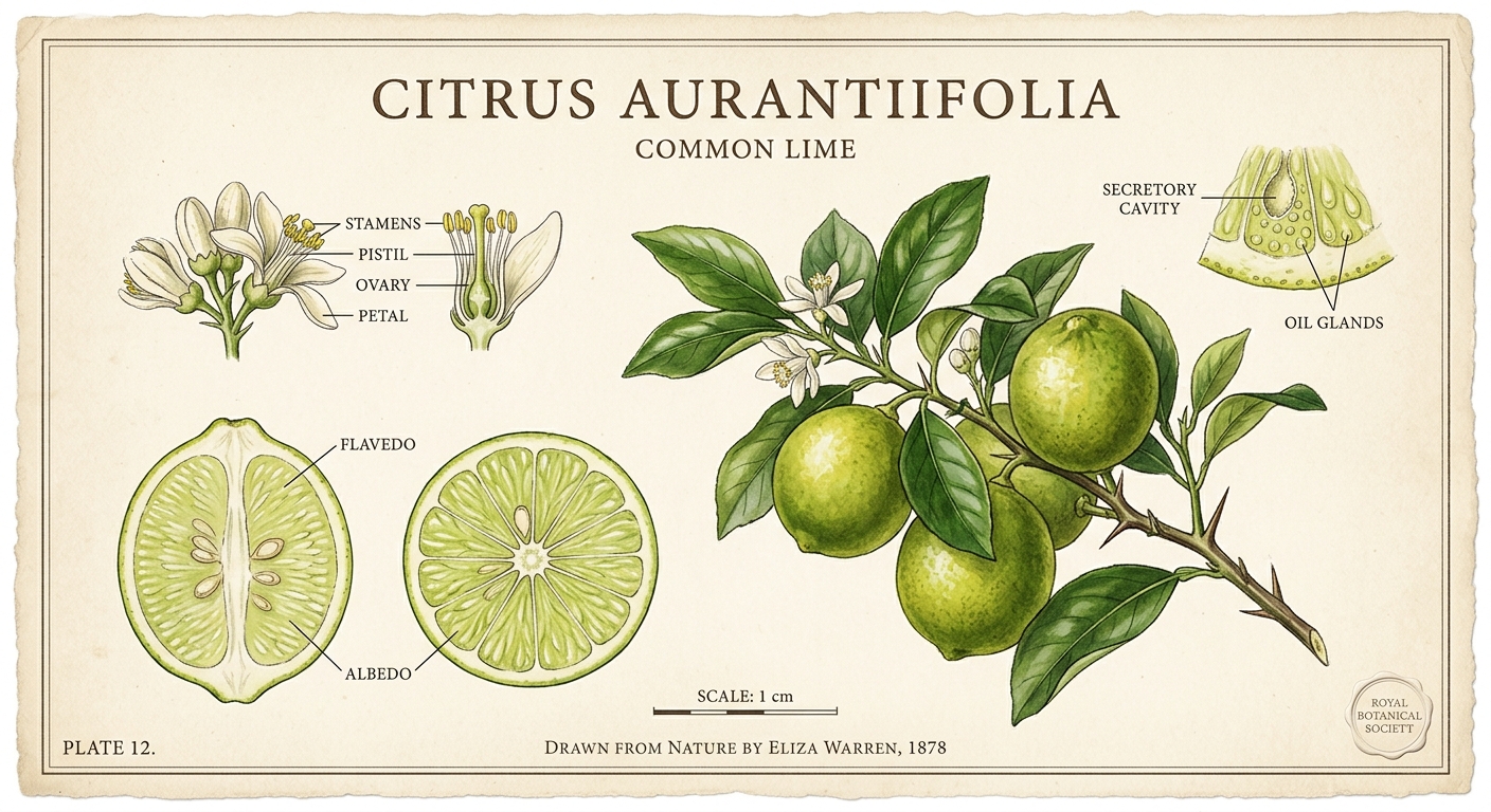 Lime varieties, cross-sections, and botanical detail